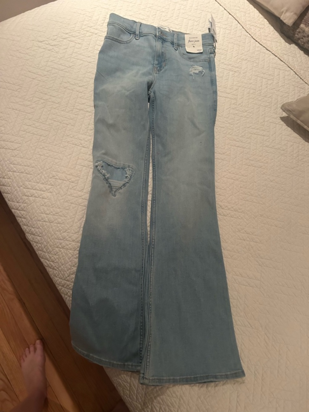 abercrombie kids Light Blue Flare Jeans with Distressed Heart